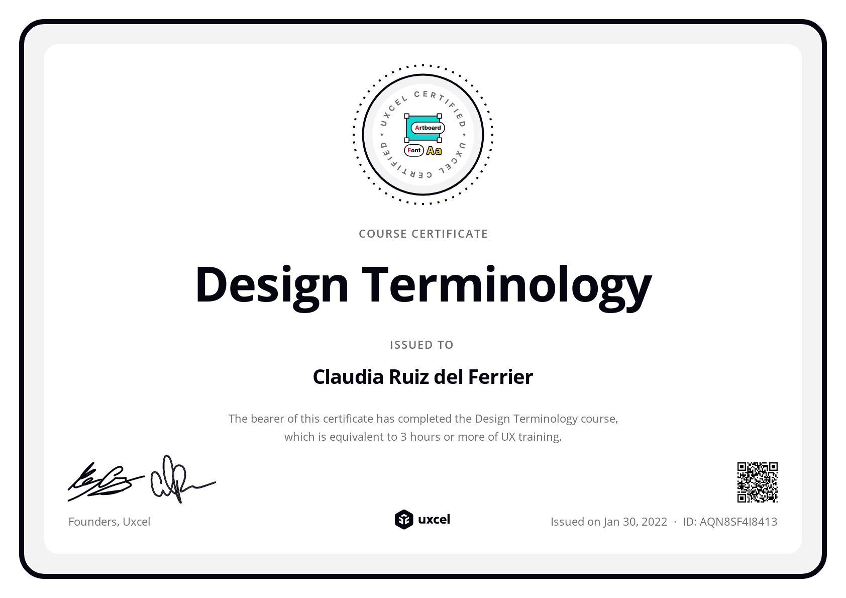 Claudia Ruiz del Ferrier's certificate